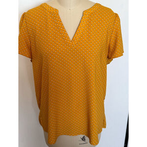 Women's Hilary Radley Top split vneck Size L Yellow Polka Dot short sleeve